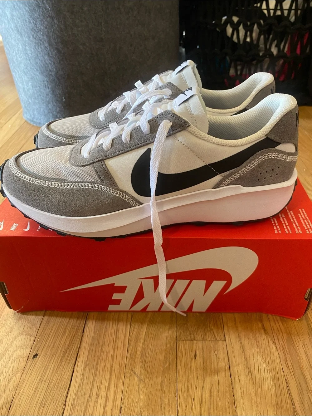 NEW Nike Waffle Nav Phantom Black Flat Pewter White